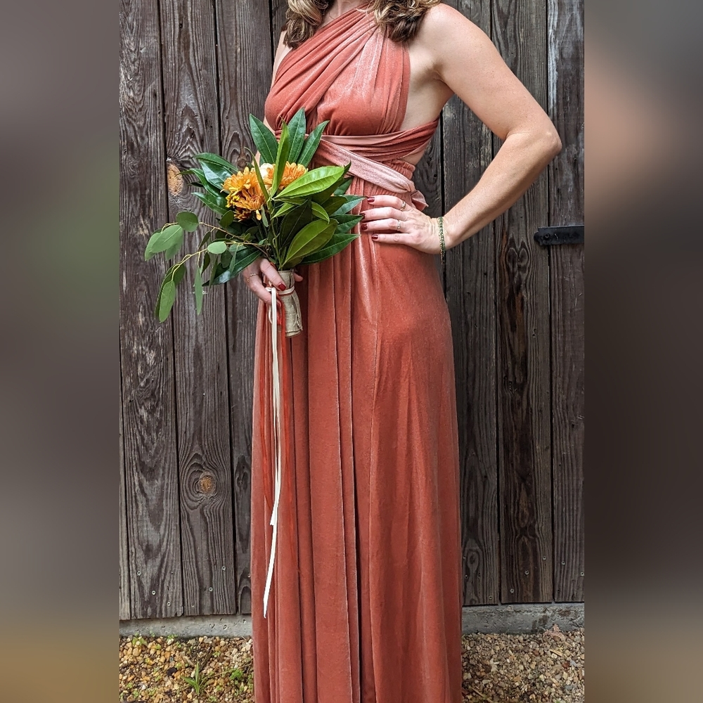 Pink velvet bridesmaid dress